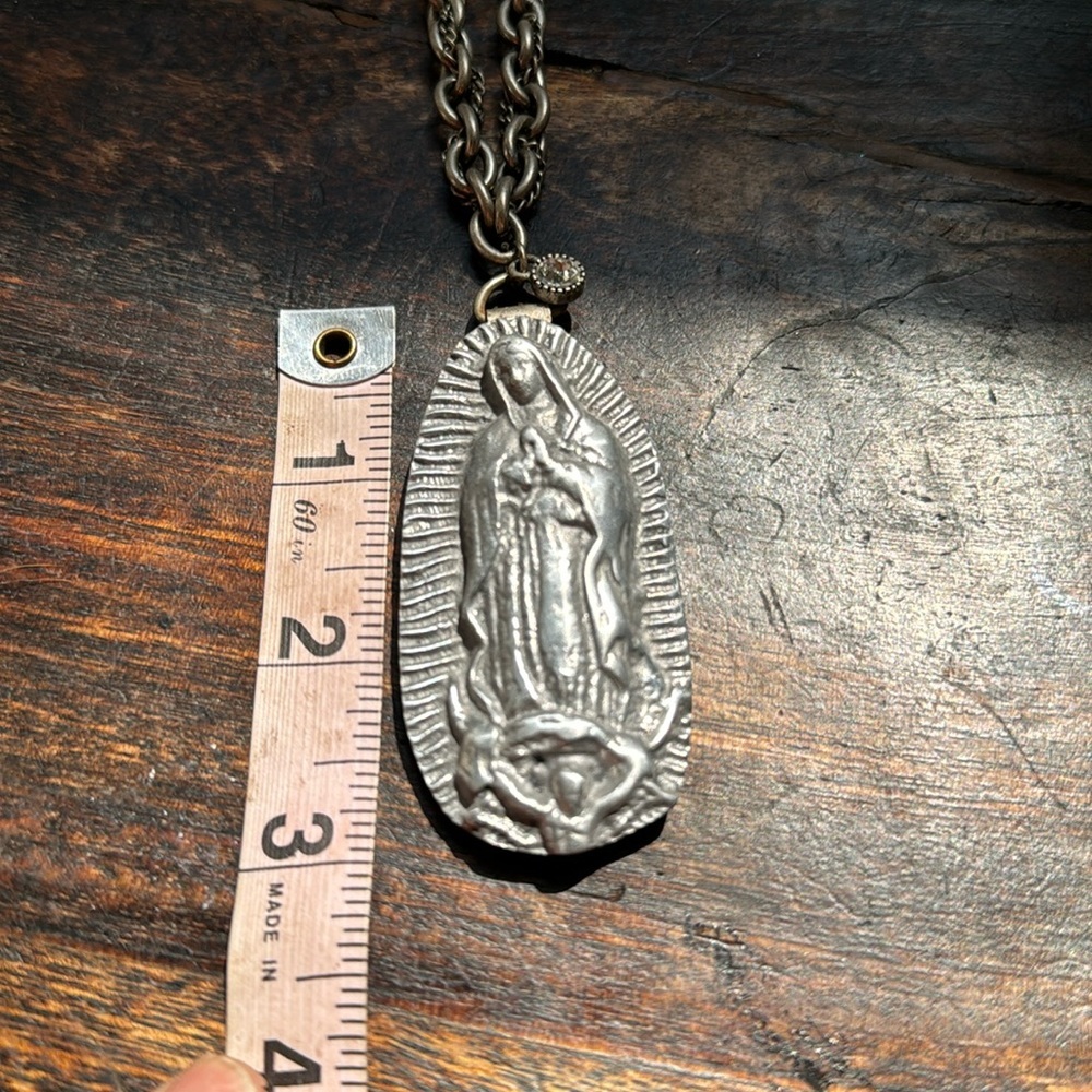Silver our lady of Guadalupe (Mary) statement necklace sand casted - Picture 9 of 17